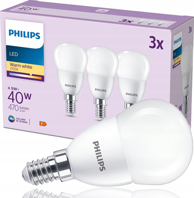 Llambë LED Philips E14, 4.9W 470lm 2700K, matt, set 3 copë