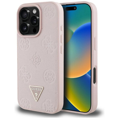 Футрола за телефон Guess Grained Triangle Logo MagSafe, за iPhone 16 Pro 6.3\", розова