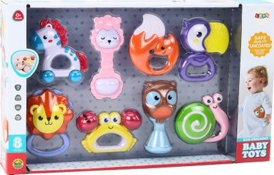 Set lodrash me zile për bebe Animal Rattles, 8 copë, multingjyrëshe