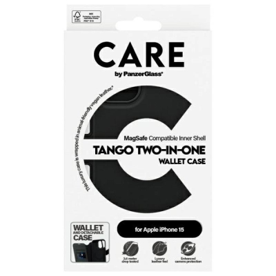 Mbulesë portofol PanzerGlass CARE Feature Case 2-in-1, MagSafe, për iPhone 15, e zezë