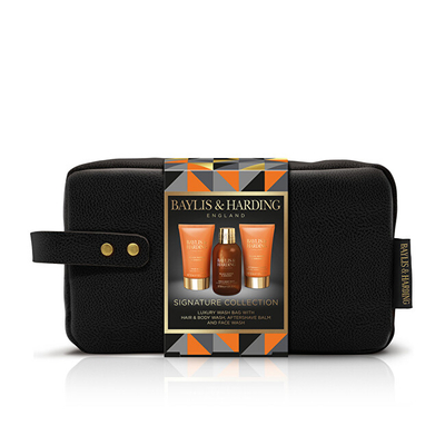Set për meshkuj Baylis&Harding Black Pepper &Ginseng, balsam pas rroje 50 ml + xhel për trup dhe flokë 100 ml + xhel për fytyrë 50 ml + çantë kozmetike