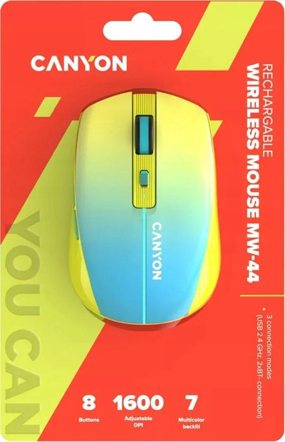 Maus pa tela Canyon MW-44, 1600 dpi, Bluetooth 2.4 GHz, verdhë kaltër