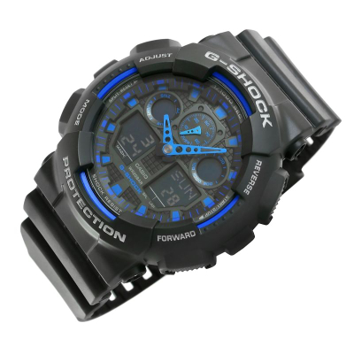 Ora dore Casio G Shock GA 100, kronometër, rezistente ndaj ujit 20 bar, e zezë