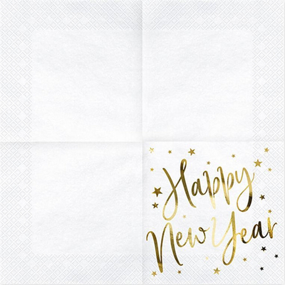 Peceta të thata Party Deco me mbishkrim "Happy New Year", 33x33cm, 20 copë