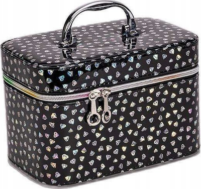 Kuti kozmetikash Case Small Suitcase, 21x14x13cm, me pasqyrë, e zezë holografike