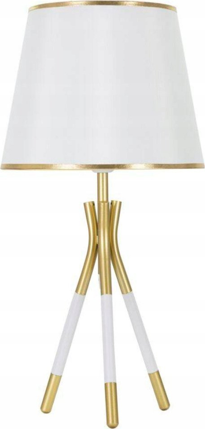 Lampë tavoline Mauro Ferretti Triply, Ø28cm, 1xE27 40W, metal tekstil, ari me të bardhë
