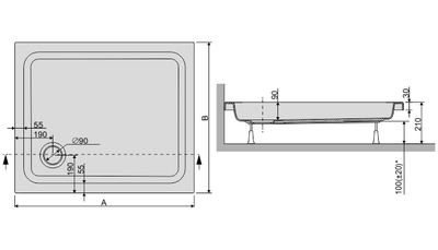 Vaskë dushi drejtkëndëshe Sanplast Free Line B/FREE, 80x90x9 cm, akrilik, e bardhë