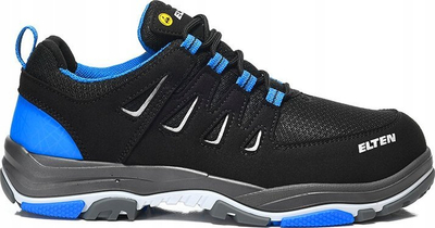 Këpucë sigurie Elten William Blue Low ESD S1P, numri 48, antistatike, të zeza me blu