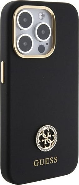 Футрола Guess iPhone 15 Pro liquid silicone, метално лого, црна