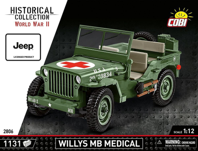 Set ndërtimi Cobi Historical Collection WWII Jeep Willys MB Medical, shkalla 1:12, shumëngjyrësh