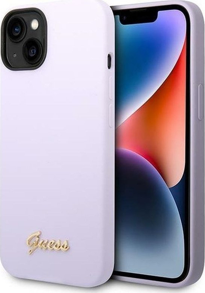Kapak telefoni Guess GUHCP14SSLSMU për iPhone 14, silikon, logo ari vintage, e vjollcë