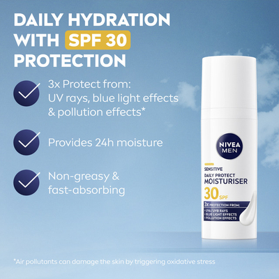 Krem hidratues për meshkuj Nivea Men Sensitive SPF 30, 50 ml
