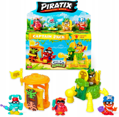 Сет играчки Piratix Adventure World Crazy Jungle Captain Pack Pharaonix, 4 фигури, неонски додатоци, шарено