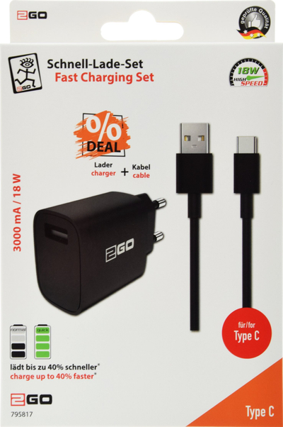 Karikues muri 2GO 795817, 18W, USB me kabllo USB‑C, i zi