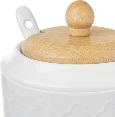 Enë sheqeri Orion WhiteLine, porcelan 11.5 cm, kapak bambuje, e bardhë