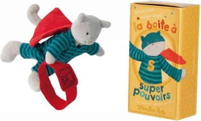 Lodër pelushi Moulin Roty kotele në kuti me super fuqi, 13cm, superhero, shumëngjyrëshe