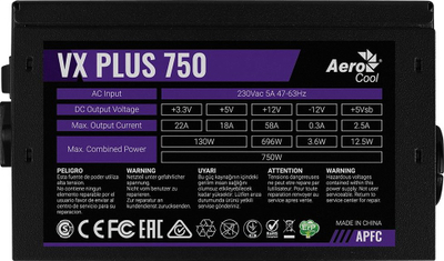 Burim energjie Aerocool VX PLUS AEROPGSVX-750PLUS-80 , 750W