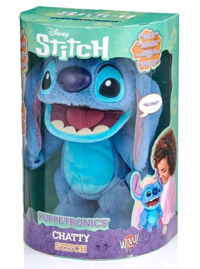 Lodër pellushi animatronike WOW! STUFF Disney Chatty Stitch Deluxe, 30 cm, me mbi 50 zëra dhe lëvizje, blu
