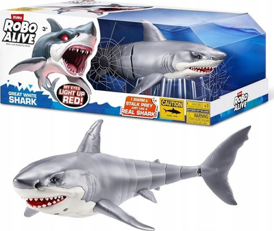Lodër robotike Zuru Robo Alive Great White Shark Series 1, me drita, për pishinë edhe vaskë, gri
