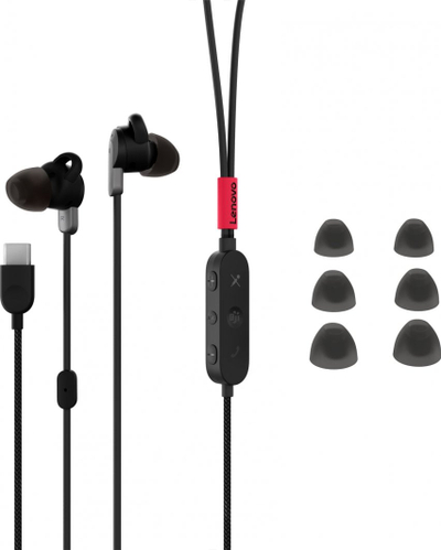 Dëgjuese Lenovo, me mikrofon, USB-C, të zeza