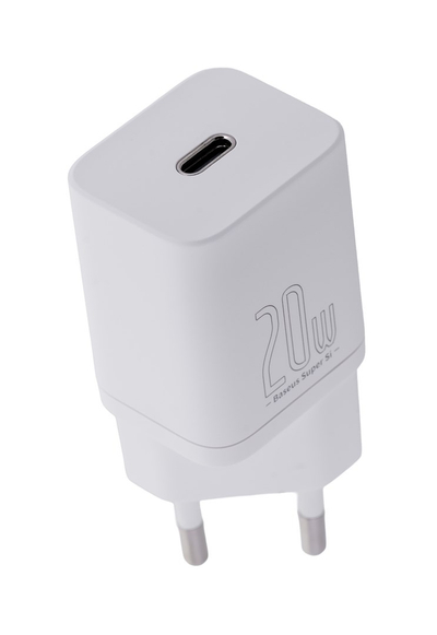 Adapter rryme Baseus Super Si, 20W, 1 x USB Type C, i bardhë