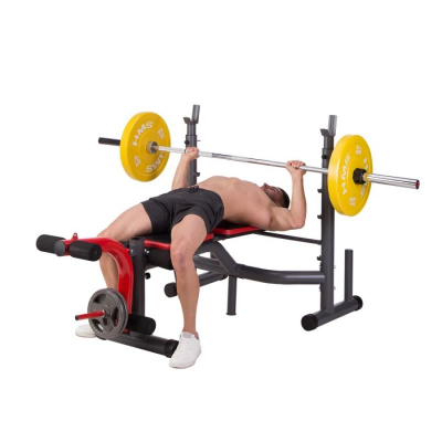Stol multifunksional për shtangë HMS LS7206, me kabllo të sipërme, kapacitet 200 kg, gri me të kuqe