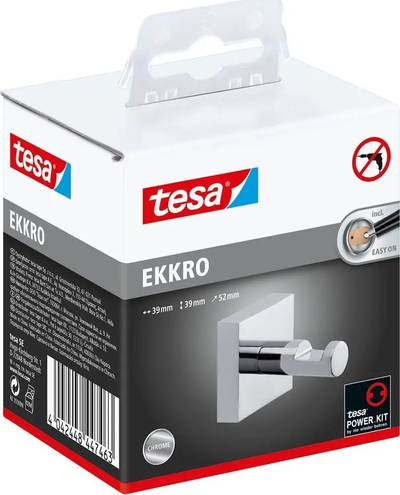 Закачалка за пешкир tesa EKKRO 40235, леплива, метална, сребрена