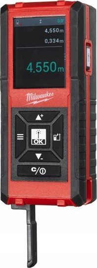 Matës distance me lazer Milwaukee 4933459278, ekran me ngjyra, trup i fortë me gomë, i kuq e zi