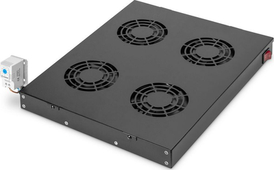 Kondicioner tavanor për kabinet rrjeti Digitus DN-19 FAN-4-HO-SW, për 19" 483 mm, 4 ventilatorë, i zi