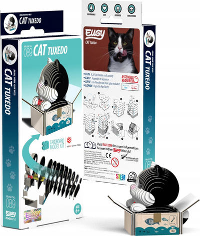 Set ndërtimi 3D Eugy Cat Tuxedo, model mace, karton ekologjik, shumëngjyrësh