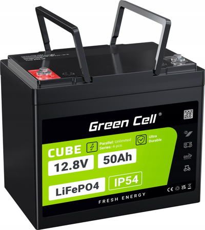 Bateri LiFePO4 Green Cell 50Ah, 12.8V me BMS, gri