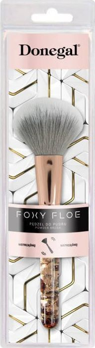 Brushë pudre Donegal Foxy Floe 4255, fibra sintetike, dorezë transparente, rozë ari