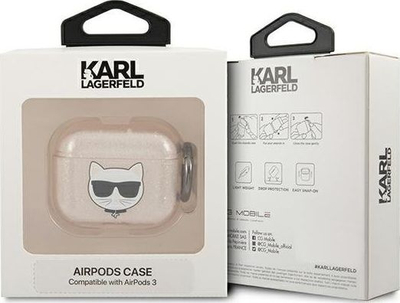 Mbrojtës Karl Lagerfeld Glitter Choupette KLA3UCHGD për AirPods 3, TPU, bezhë