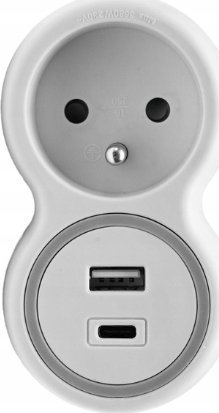 Prizë njëfishe me USB Plastrol R-1CA/B, 16A 3680W, 230V, bardh gri