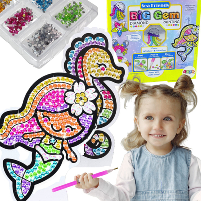 Set kreativ me diamantë Leantoys Sea Animals, pikturim me gurë, për kalamaj, shumëngjyrësh