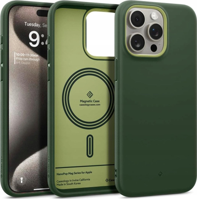 Mbrojtëse telefoni Spigen Caseology Nano Pop Mag, për iPhone 15 Pro Max, MagSafe, jeshile Avo