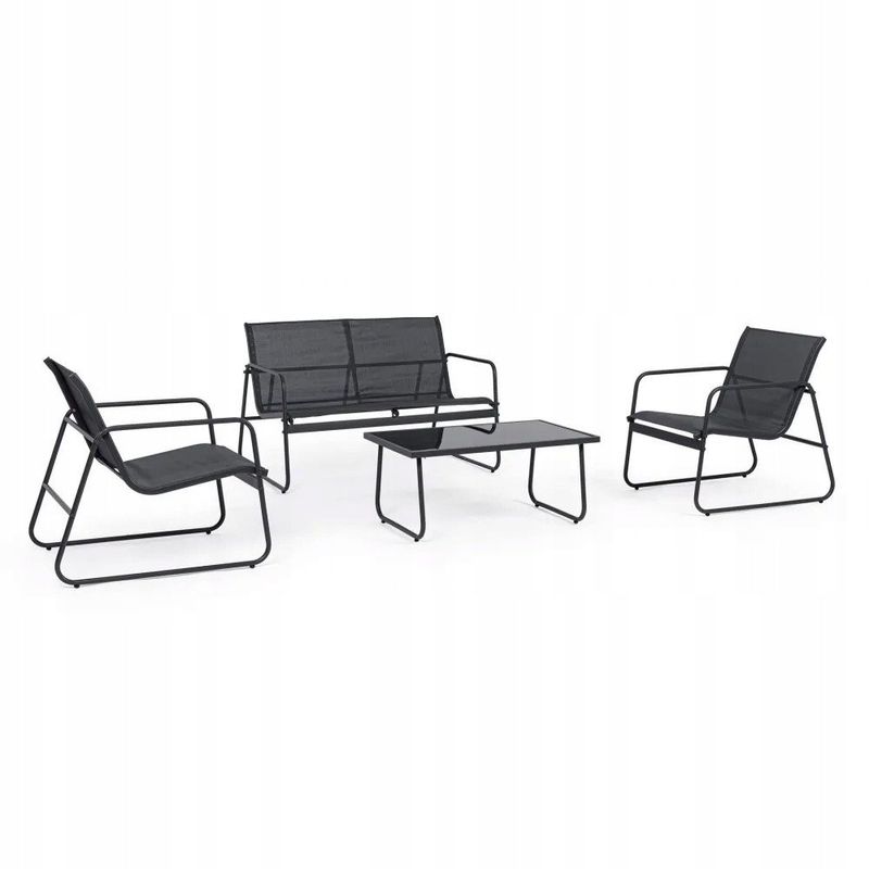 Set mobiljesh kopshti Extralink Schwarzwald L-0358, 2 karrige lezhninë tavolinë e zgjatshme, tekstil, i zi