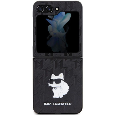 Mbulesë telefoni Karl Lagerfeld Choupette Pin për Samsung Galaxy Z Flip5, Saffiano Monogram, e zezë