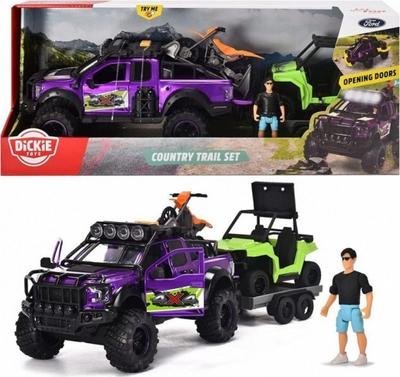 Set lodër Dickie Toys Country Trail, Ford Raptor 1:24, me drita edhe zë, lejla