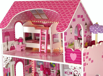 Shpi druri për kukulla Leantoys Villa Nadia, me mobilje, rozë