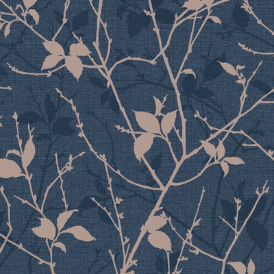 Tapet muri Boutique Belle Leaves, motiv me gjethe, heavyweight, blu navy bakri