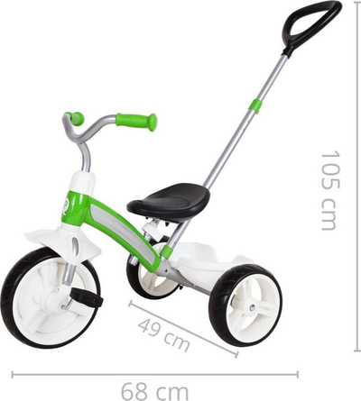 Tricikel për kalamaj Qplay Elite Plus, me dorezë prindi të rregullueshme, rrota EVA, jeshlill