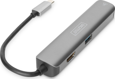 Adapter USB‑C Digitus Dock 5 porta, HDMI 4K, RJ45 Gigabit, gri