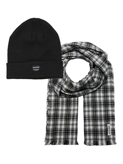 Set për meshkuj Jack&Jones, shall + kapele, i zi/bardhë