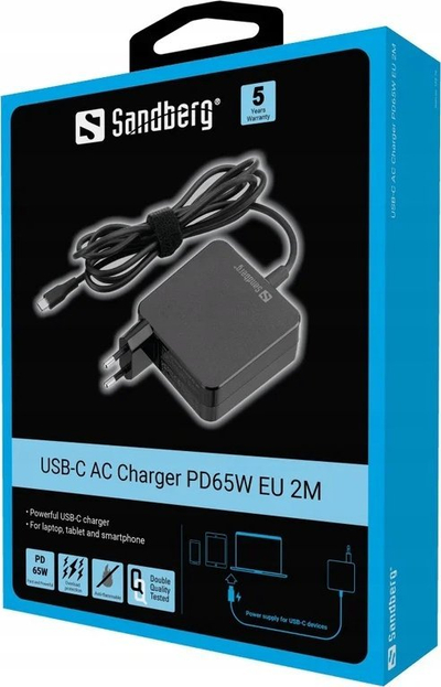 Полнач USB C Sandberg PD65W, 2 m, бел