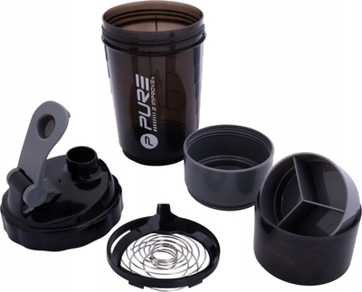 Shaker për proteina Pure2Improve, 500 ml, me 2 ndarje, ngjyrë e zezë