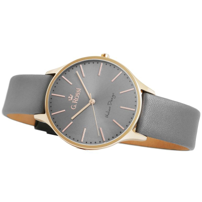 Orë gocash G. Rossi 10317A8-1B3, quartz, rrip lëkure, gri rose gold