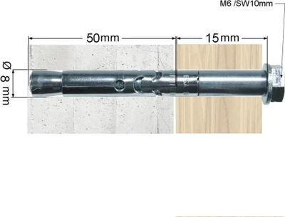 Bulon zgjerues Fischer FSA 8/60/15 S, Ø8mm, set 50 copë, metalik