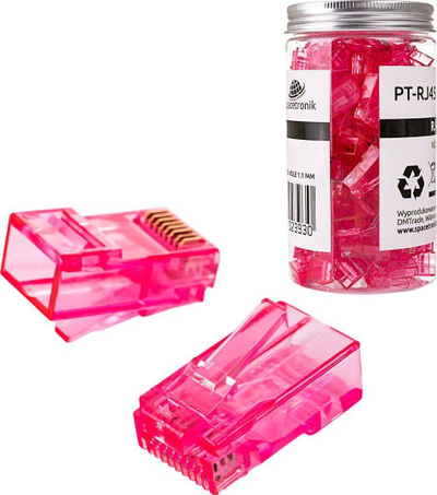 Konektor rrjeti Spacetronik RJ45 Through Plug PT-RJ456UPK-1, Cat6 UTP, 100 copë, rozë transparente