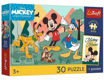 Puzzle Trefl Premium Plus Kids Mickey and Friends, 30 pjesë, + poster